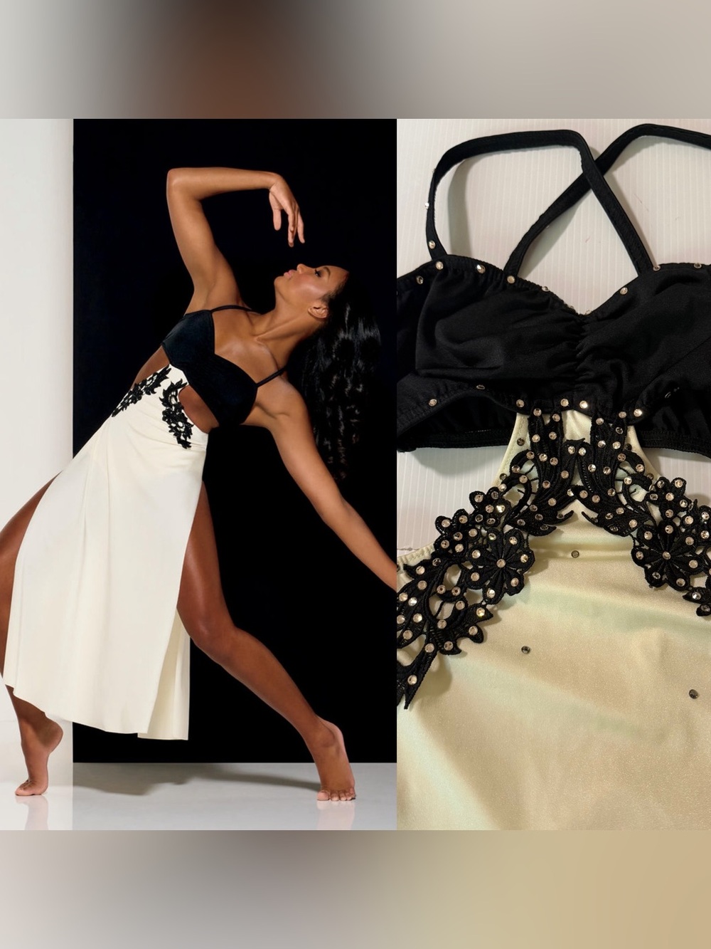 Kelle solo dance costume black white dress leotard AFTERGLOW 8436 SA small